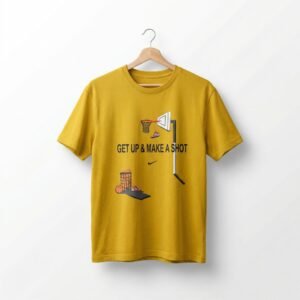 Men’s Yellow Graphic Printed T-Shirt – Get Up & Make a Shot